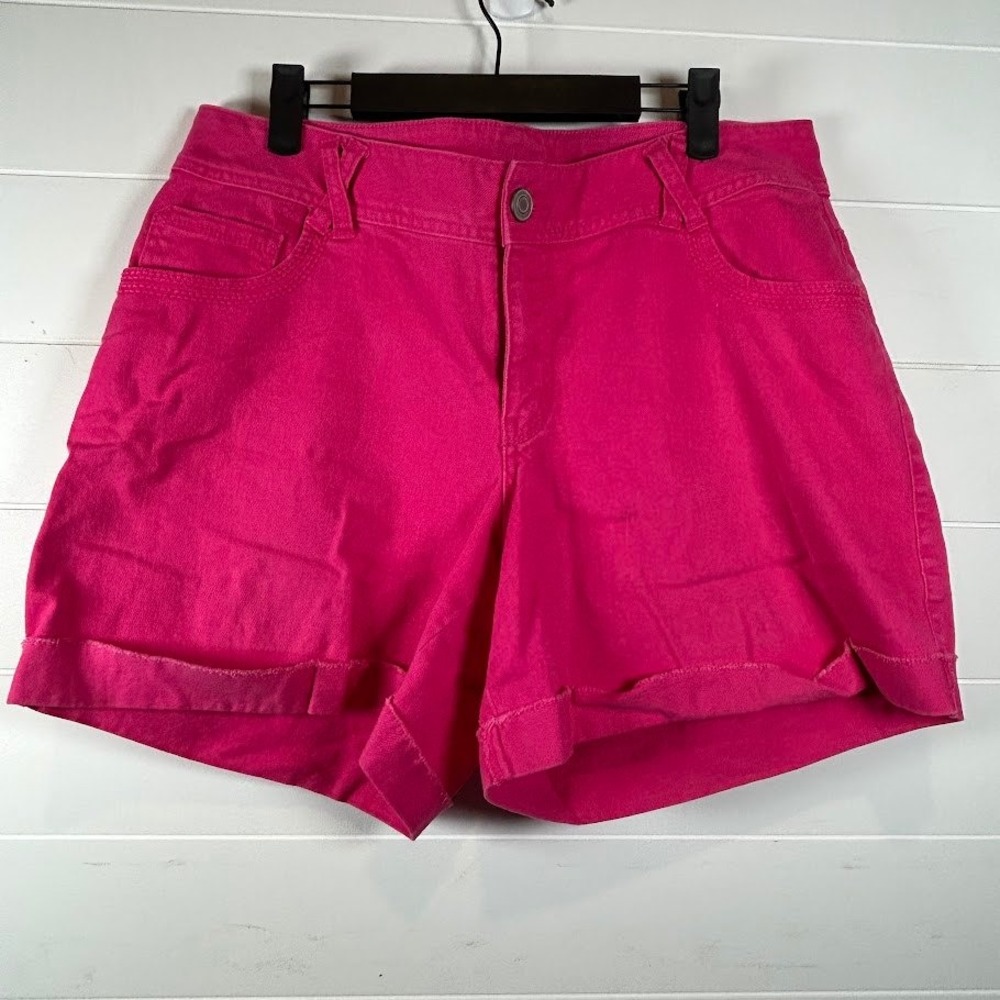 Lane Bryant Women 14 Hot Pink Denim Cuffed Shorts Bright Summer Barbiecore